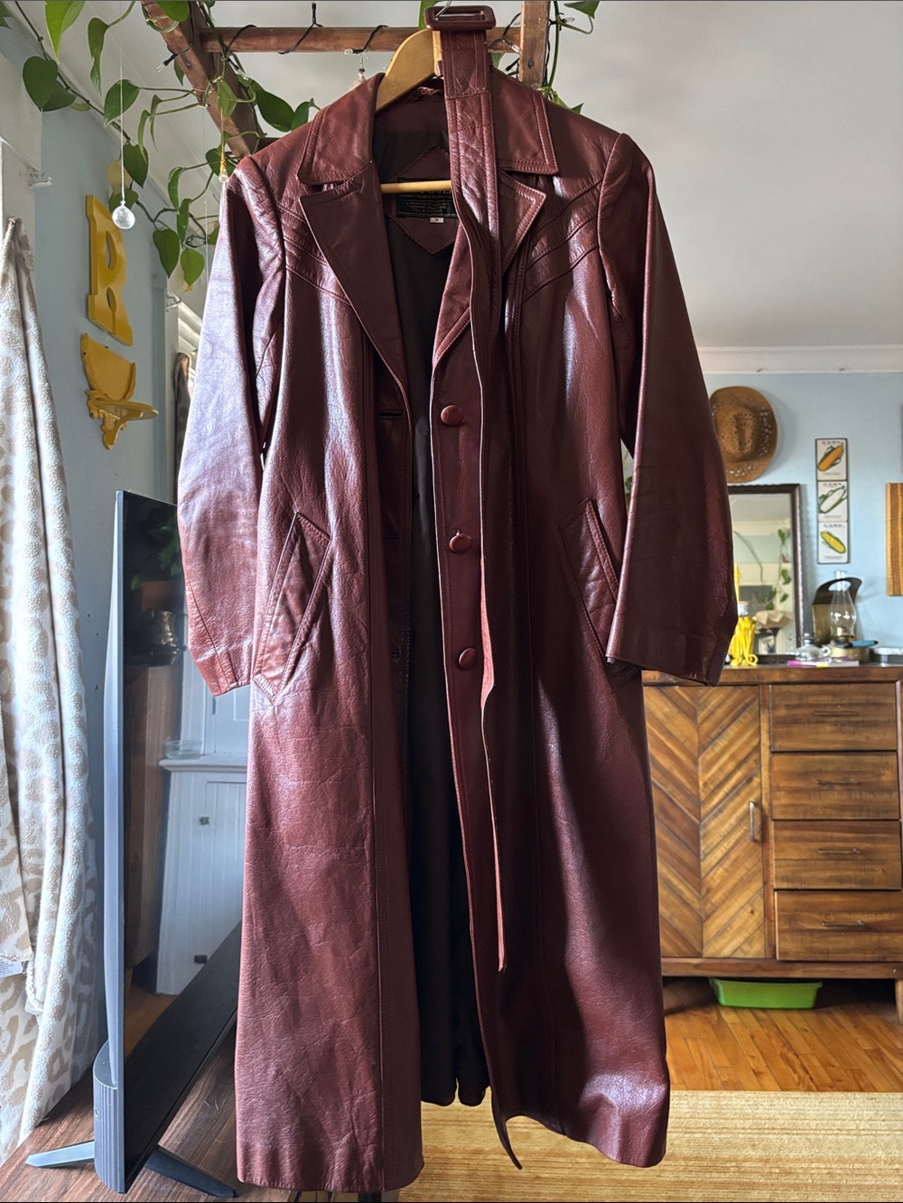 Women's Brown Long Leather Trench Coat